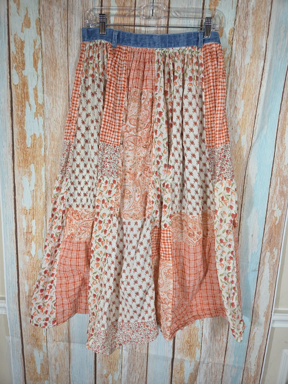 Cute Options Cotton Boho Patchwork Orange Midi Skirt. Boho Festival Gypsy. Sz L